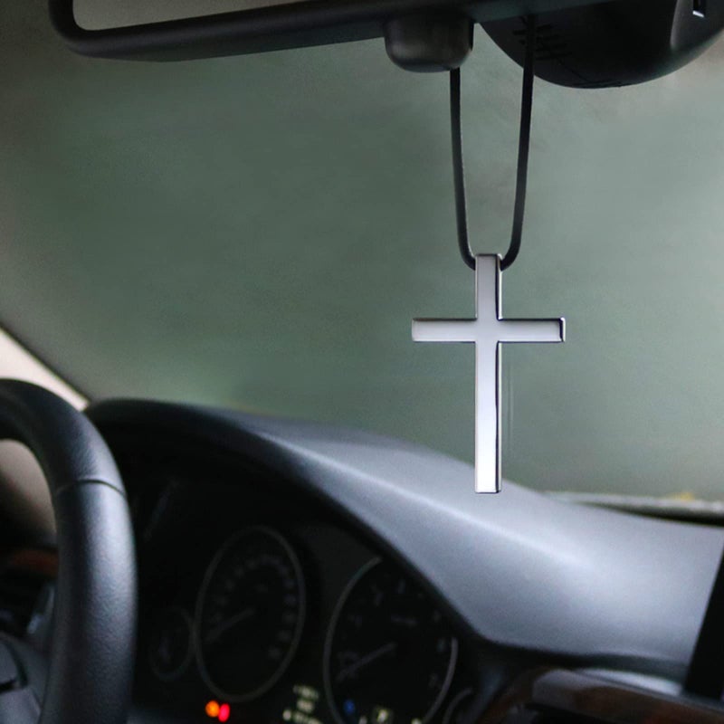 Fsforcar Cross Hanging Ornaments for Car Rear View Mirror  Cross Metal Car Charm  Pendant Decoration for Car  Truck  Home Decor (Sliver) - Image 2
